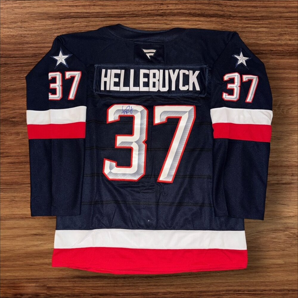 CONNOR HELLEBUYCK SIGNED / AUTOGRAPHED TEAM USA 4 NATIONS JERSEY JETS + COA!!